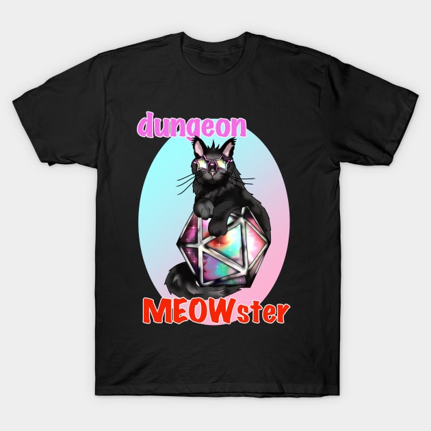 Cool black cat dungeon meowster with dnd D20 dice Dungeons And Cats T Shirt TeePublic